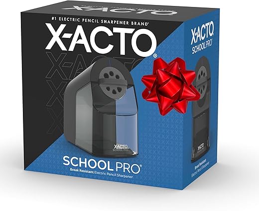 X-ACTO Pencil Sharpener, School Pro Electric Pencil Sharpener, With Six Size Dial, XL Shavings Bin, Black, 1 Count