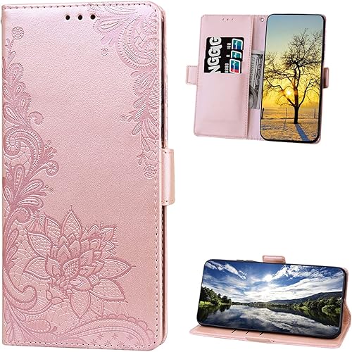 Miniatura 9 de Monwutong Funda tipo cartera para Samsung Galaxy A13 4G, encaje flor a prueba de golpes de piel sintética con doble hebilla con ranuras para