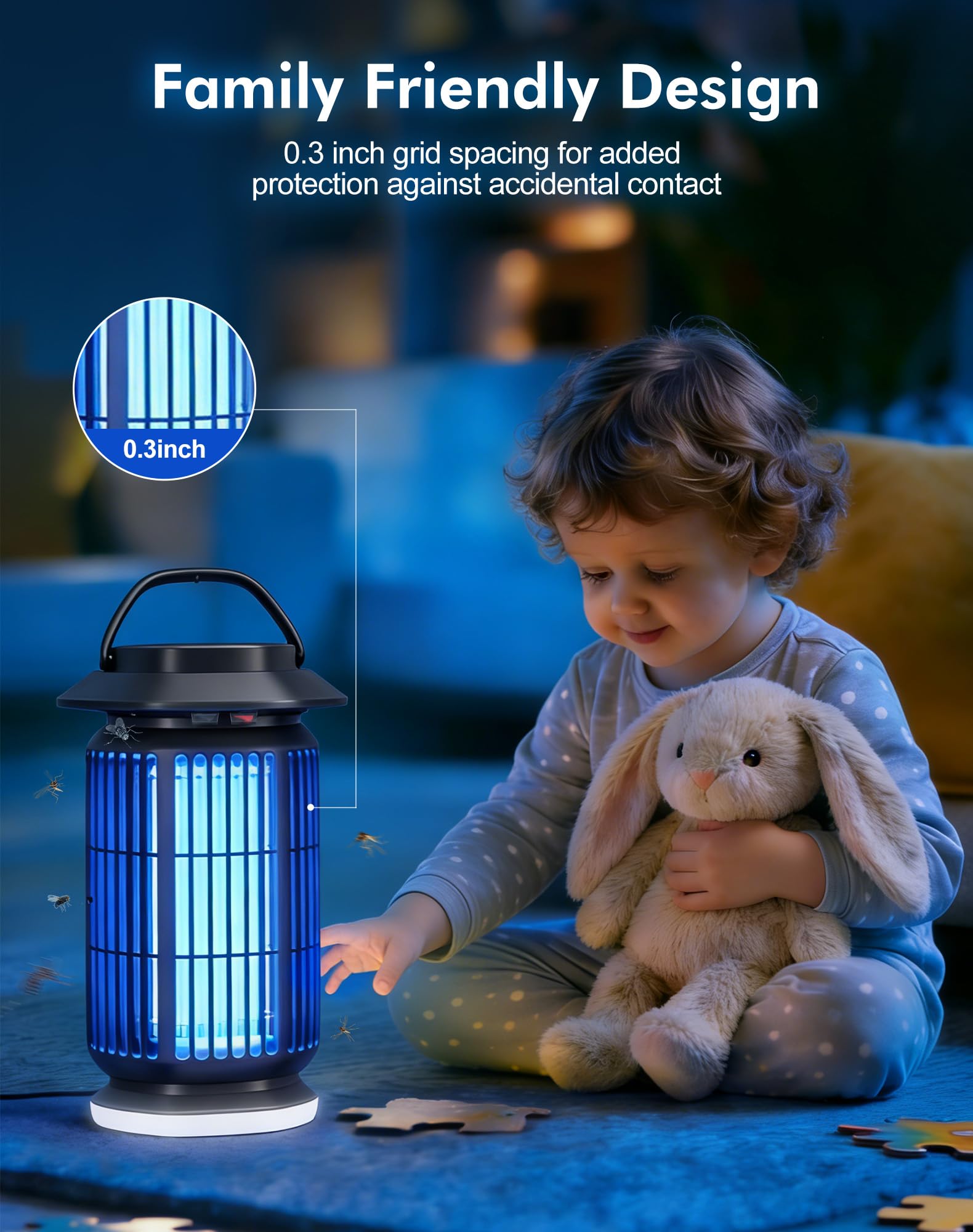 Eliminador de insectos para exteriores e interiores, 4400 V eléctrico con luz UV y azul, LED extra blanco, cubre hasta 2100 pies cuadrados, impermeable IP64