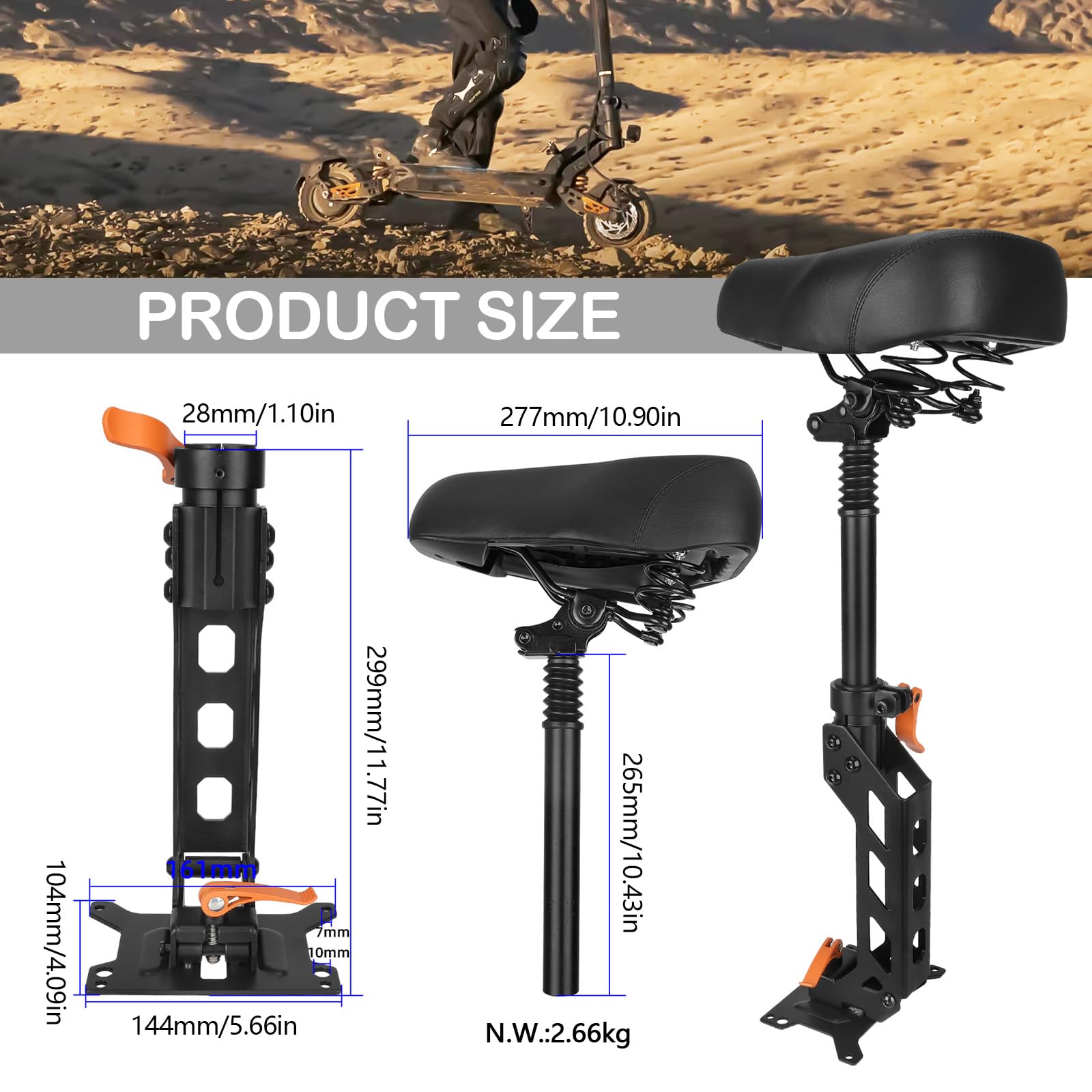 Asiento de Scooter, Asiento para KuKirin G2 Pro DB Patinete Eléctrico con Amortiguación y Diseño Desmontable Almohadón Pequeño de Motocicleta Plegable para Ciclismo de Larga Distancia