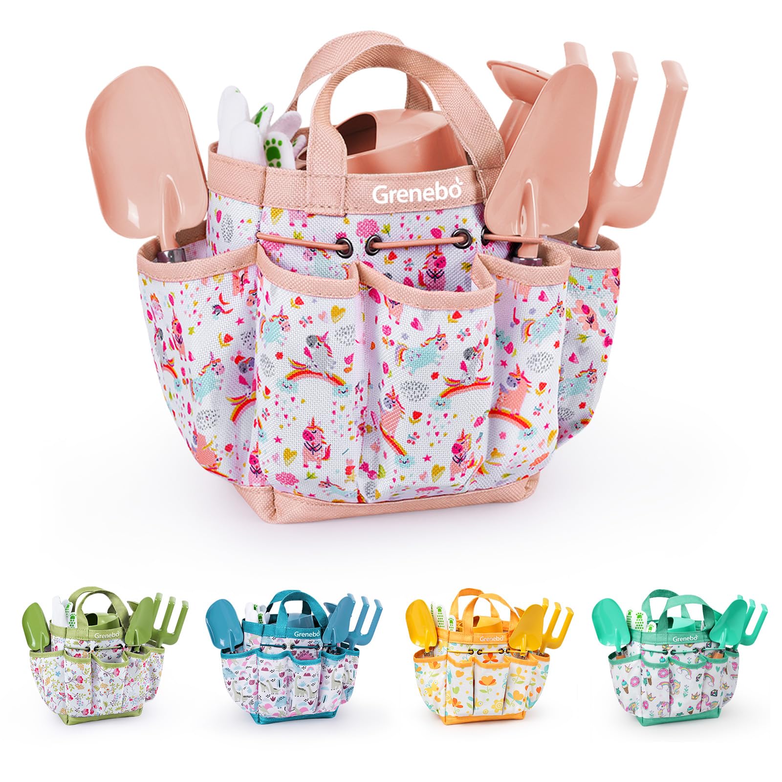 Kids Gardening Set Toys, Quality Garden Tool Kit for Kids and Toddlers, Includes Two Shovels, Garden hat,Rake, Apron,Gloves, Watering Can, and Tool Bag (Pink)