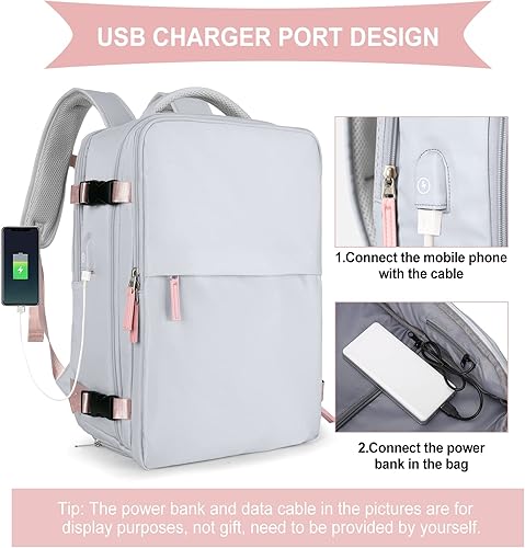 Miniatura 3 de coowoz Mochila de mano para mujeres y hombres, mochila de viaje aprobada por aerolíneas, mochila deportiva para laptop, b-Gris, Moderno