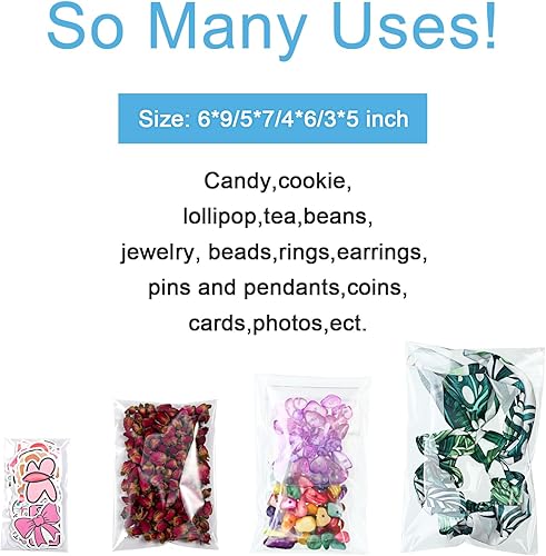 Miniatura 7 de Geyoga 240 bolsas de celofán de plástico transparente de 4 tamaños, resellables, autoadhesivas, para galletas de caramelo, envoltura decorativa (3 x