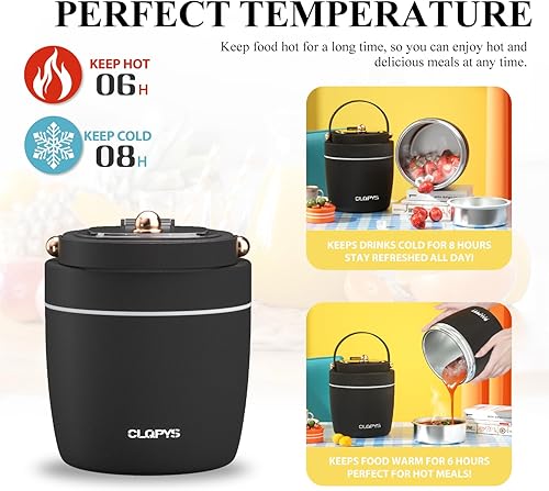 Miniatura 3 de Tarro de alimentos aislado al vacío de acero inoxidable de 40 onzas para adultos, recipiente de almuerzo de boca ancha con cuchara, tenedor y bolsa