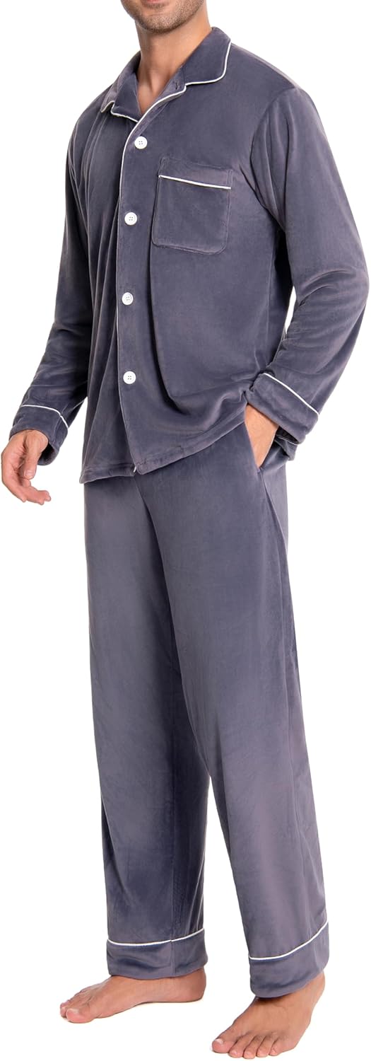 Nutria Mens Fleece Pajama Set Warm & No Bulky Notched Collar Long Sleeve Ultra Soft Sleepwear PJ Top & Bottom U20 - Image 5