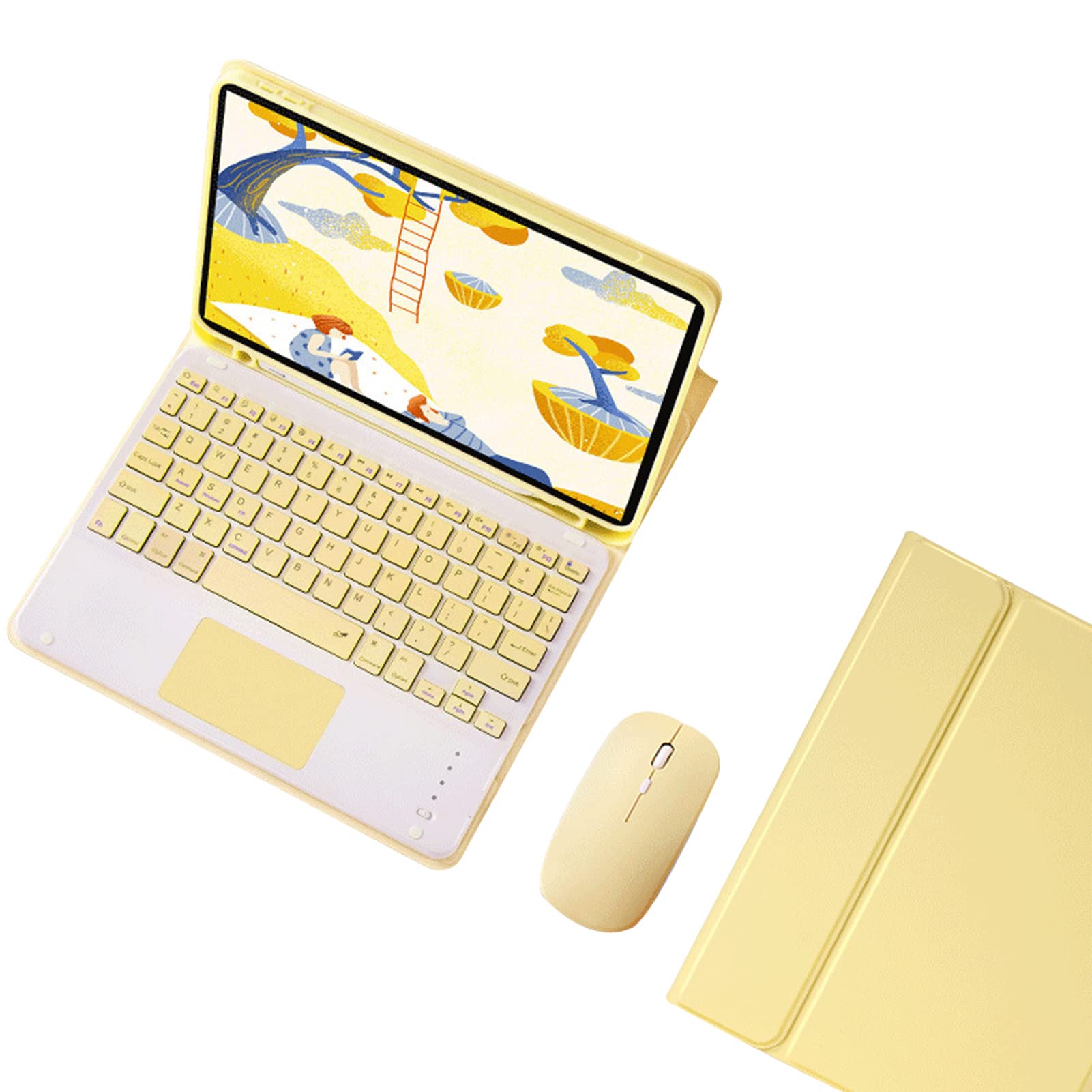 Coque Clavier avec Touchpad pour iPad Air 5/4 Generazione 2022/2020 10.9", Rétroéclairé Clavier Bluetooth sans Fil QWERTY avec Housse Amovible et Souris Rechargeable, Jaune avec Rétroéclairage