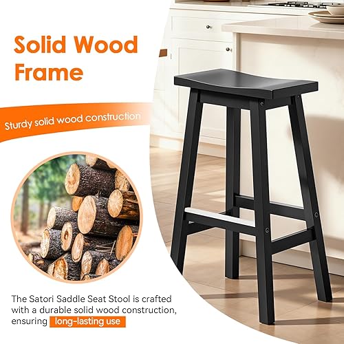 Miniatura 6 de PayLessHere Bar Stools Set of 2, Saddle Stools 30 Inch Heigh, Bar Chairs Seat with Footrests and Industrial, Kitchen Counter Stools for Restaurant,