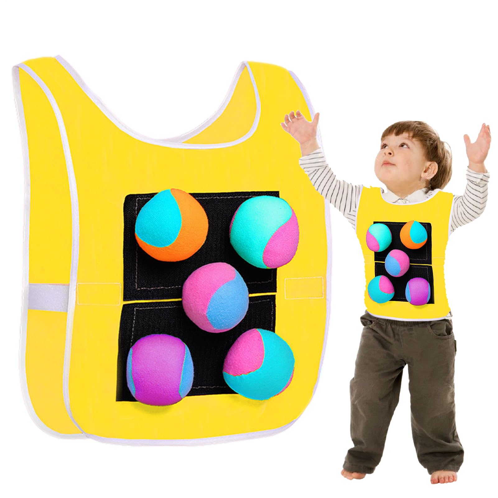 Stick Ball Vest for Kids - Parent Child Target Game | Soft Play Balls Fixed for Dodgeball Outdoor, Catch Toss Activity Gest, Family Sports Toy, Equipment