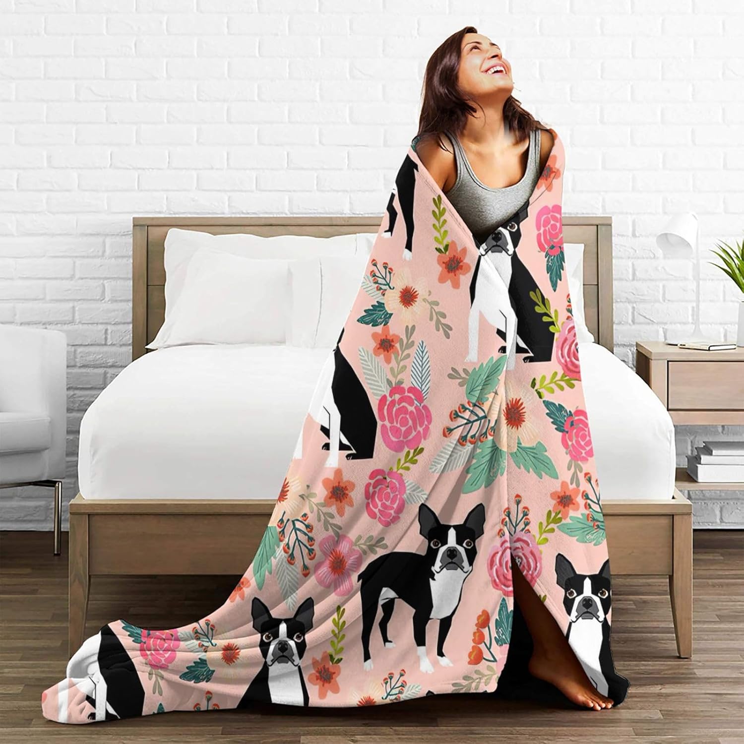 Boston Terrier Blanket Boston Dog Decor Pink Throw Blanket Gifts for Girls Boys Dog Lover Winter Couch Bedding Super Warm Soft Plush Lightweight Fleece Flannel Blanket for Kids Adult Men Women 50"X40" - Image 7
