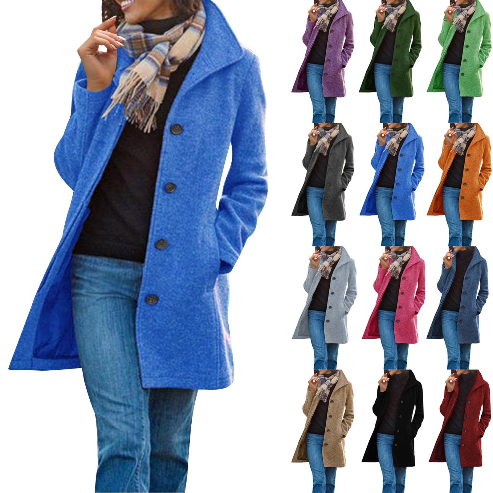 Wollmantel Damen Lang Mantel Winter Wintermantel Elegant Damenmantel Einfarbig Übergangsjacken Leichte Winterjacke Mit Taschen Wolljacke Mit Knöpfen Stehkragen Jacke Warm Freizeitjacke Casual