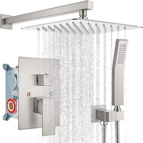 Miniatura 98 de gotonovo - Sistema de ducha de lluvia de 10 pulgadas de níquel cepillado de lujo, cabezal de ducha de alta presión, juego de grifo de ducha de mano