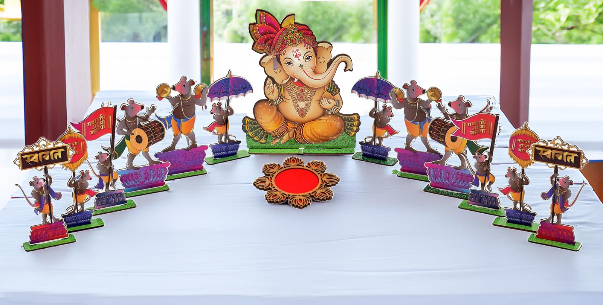 Sanvatsar Ganpati Mushak MDF Cutout Set for Ganesh Utsav Decoration - Welcome Ganesha (Set of 13 Pcss) (Ganesh Set 13)-image-12