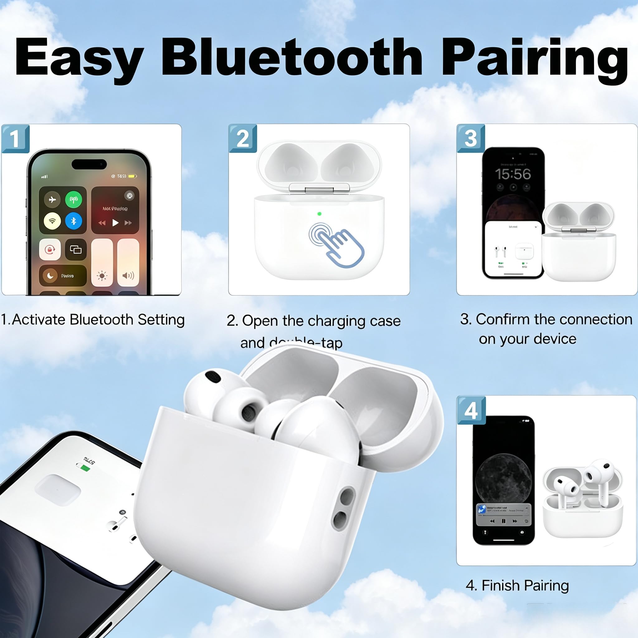 Custodia di ricarica wireless compatibile con AirPods Pro 3 | Ricarica USB-C, custodia di ricambio, AirPods Pro 3