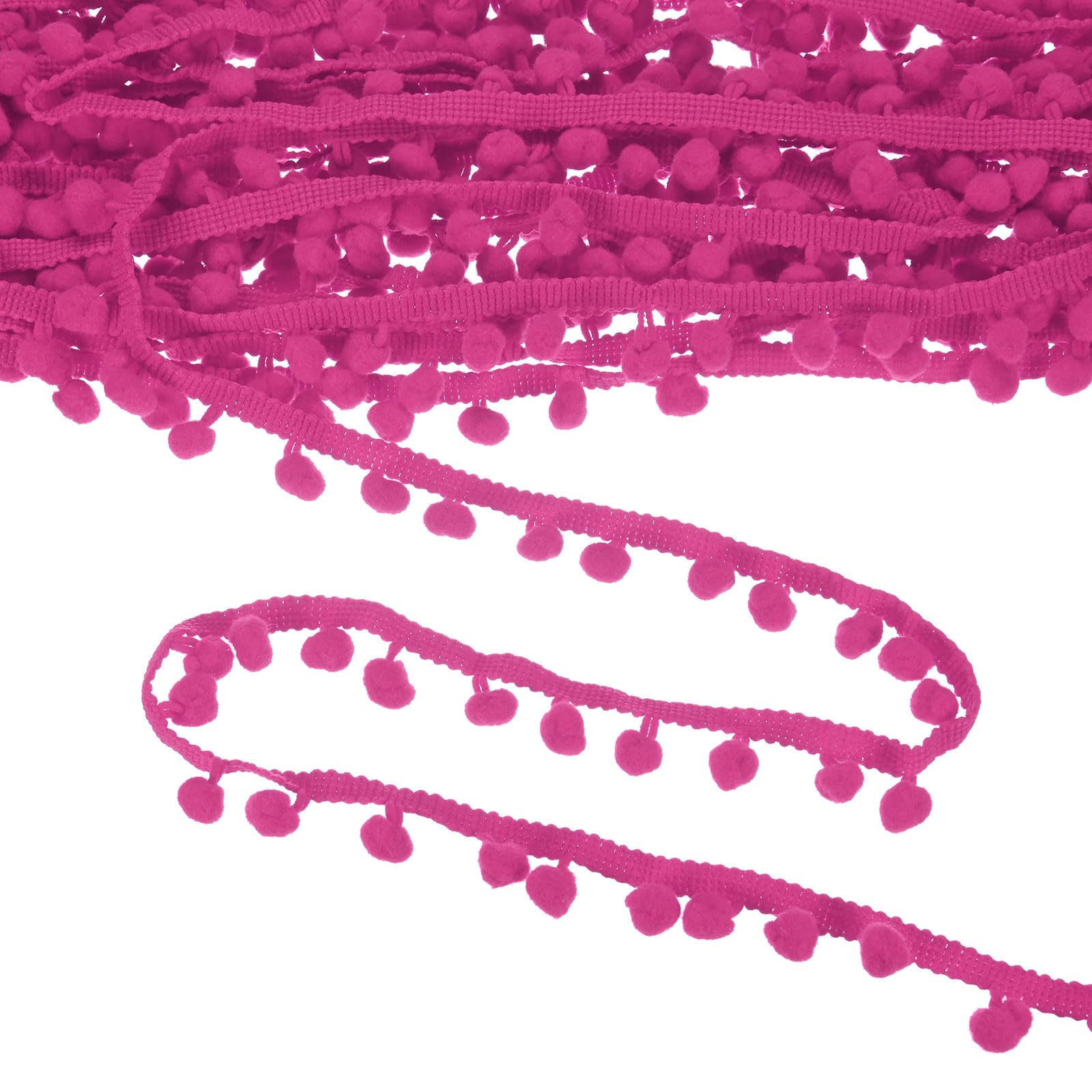 M METERXITY Pom Pom Ball Fringe Trim, 20 Yards 8mm Ball Fringe Trim Ribbon Sewing Accessory for Home Decoration/DIY Crafts/Curtain/Pillow [Rose Red]