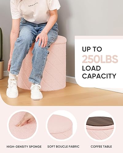 Miniatura 3 de B FSOBEIIALEO Otomana con almacenamiento, Otomana redonda de almacenamiento de bouclé con bandeja, Taburete reposapiés para dormitorio, Otomana para