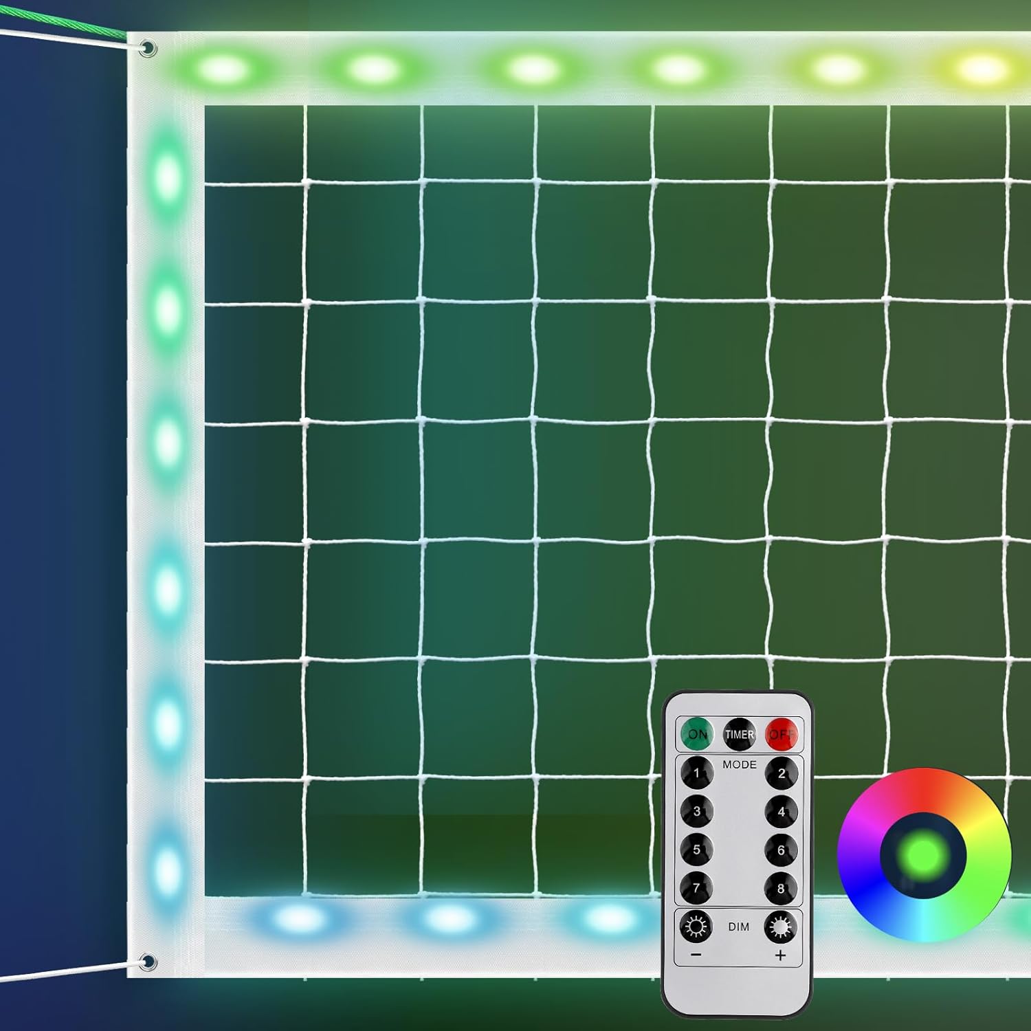 Professional Volleyball Net Outdoor with Aircraft Wire Rope, Portable Volleyball Net with Remote Control, Waterproof LED Heavy Duty Badminton Volleyball Net for Outdoor Backyard 32Lx3W FT