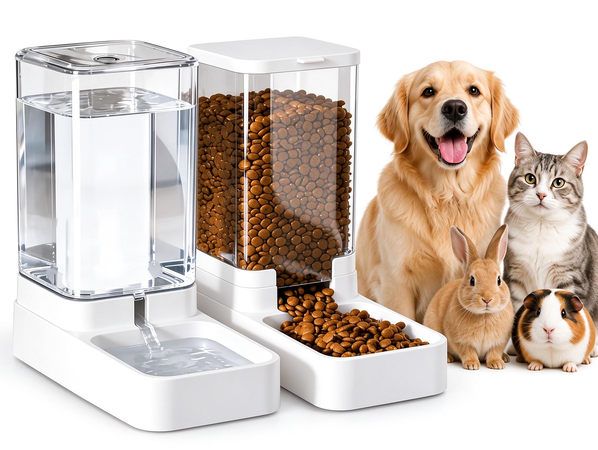 LUANMA Comedero para Gato,Comedero Automático para Perro,Dispensador Comida Gato,Alimentador Alimentos y Dispensador,1.3kg Alimentador y 3.3L Dispensador de Agua para Mascotas
