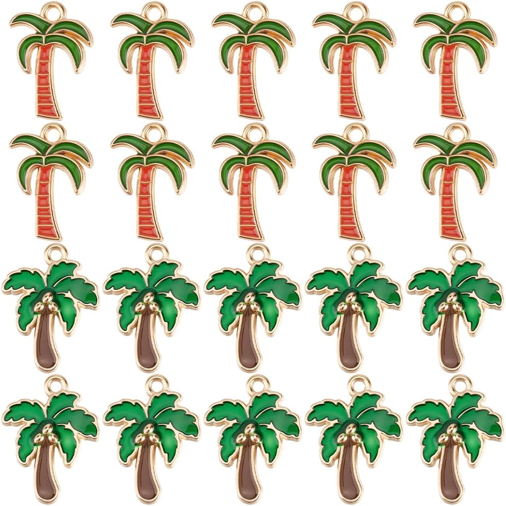 SUNNYCLUE 1 Box 20Pcs Coconut Tree Charm Palm Tree Charms Bulk Alloy Enamel Tropical Hawaii Summer Beach Plant Pendants for Jewelry Making Findings DIY Necklaces Bracelets Earring Keychains Gifts