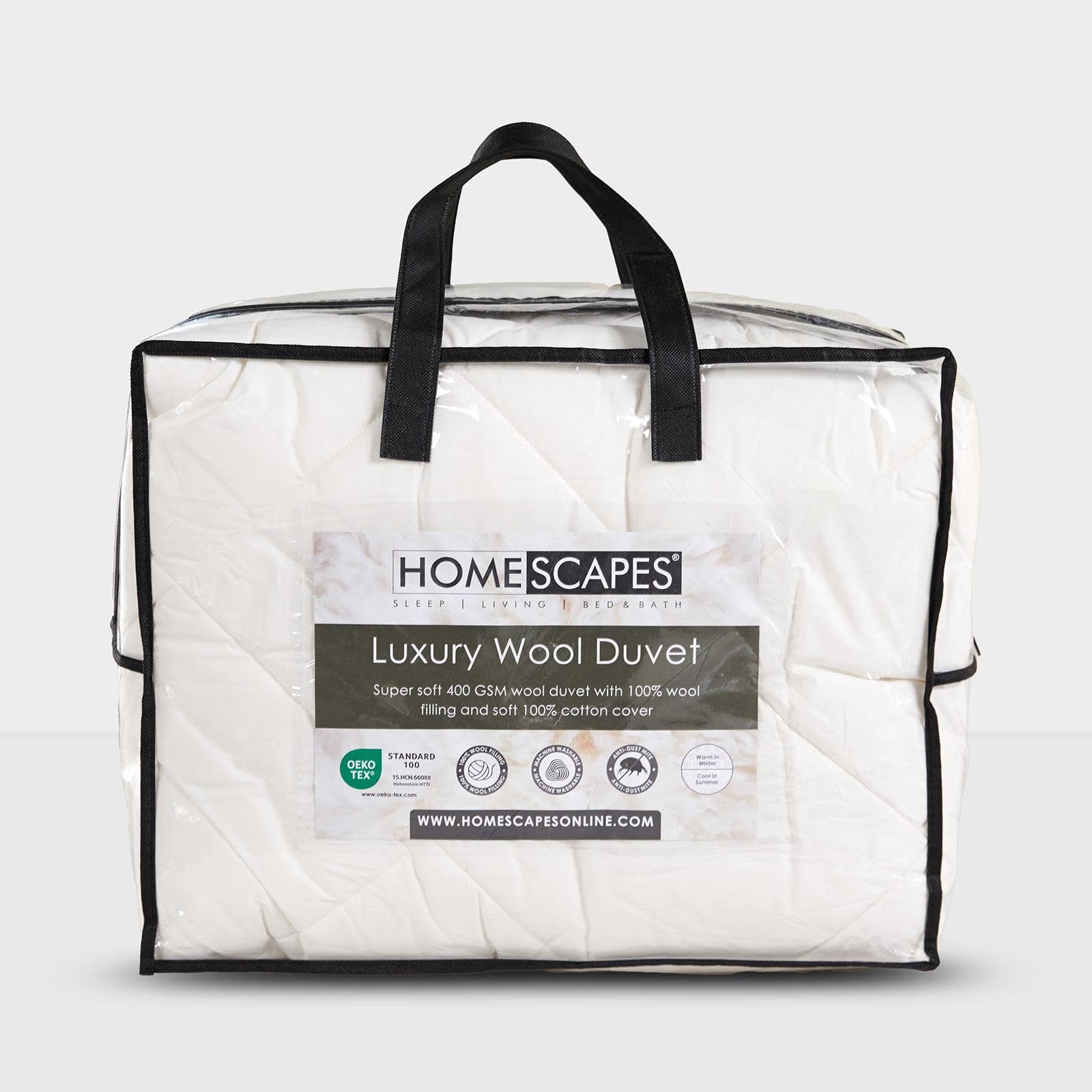 HOMESCAPES Warm Natural Wool Duvet, Temperature Regulating and Anti Dust Mite, Duvet 150 x 200 cm, Autumn/Winter – Certified Oeko-Tex Standard 100 — image 1