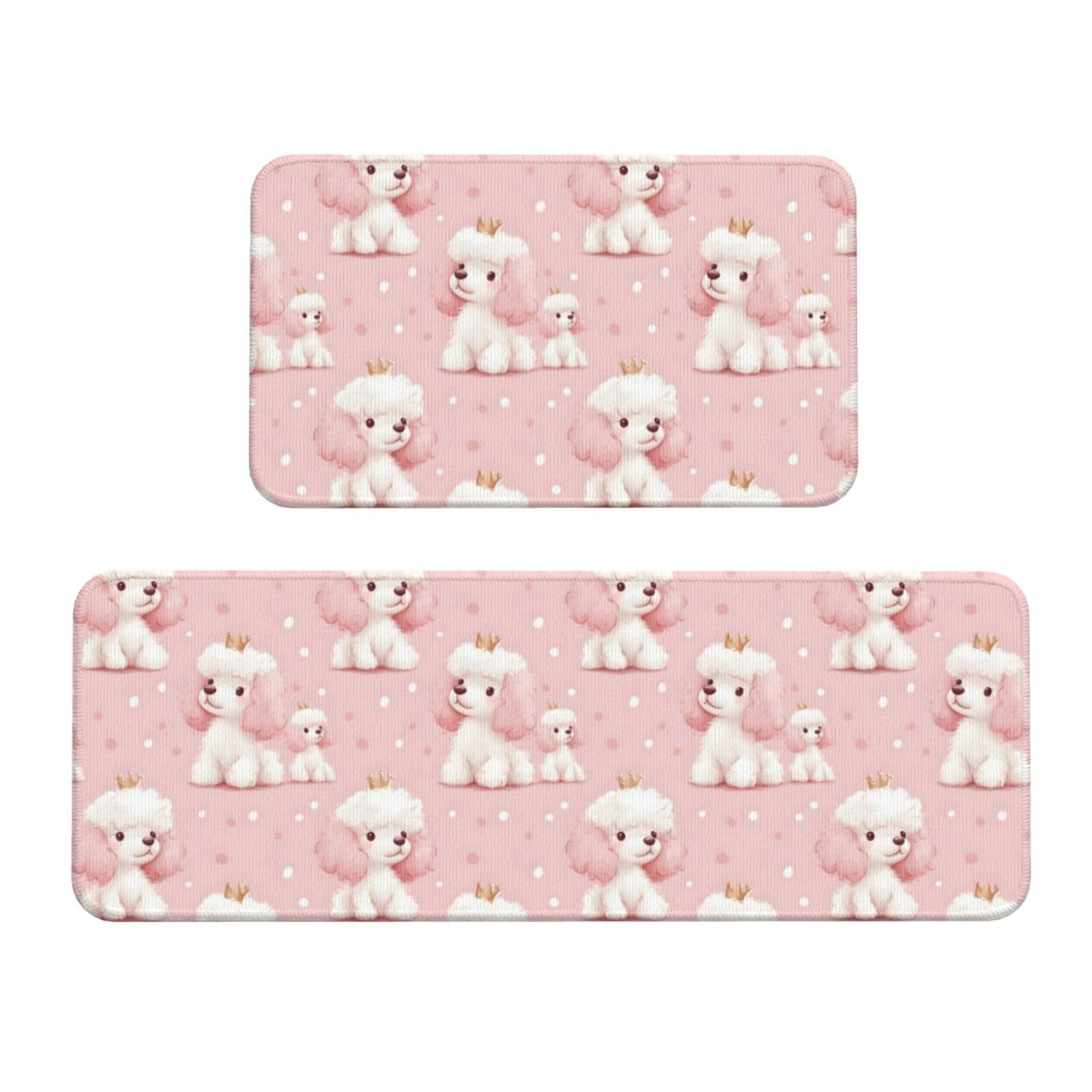 GVYGVY Antifatigue Kitchen Mats for Floor 2 Piece - Kawaii Poodle Dog Print Kitchen Rugs Washable, Non Slip Runner Rug Standing Mat for Office/Bathroom/Laundry/Home Decor and Accessories