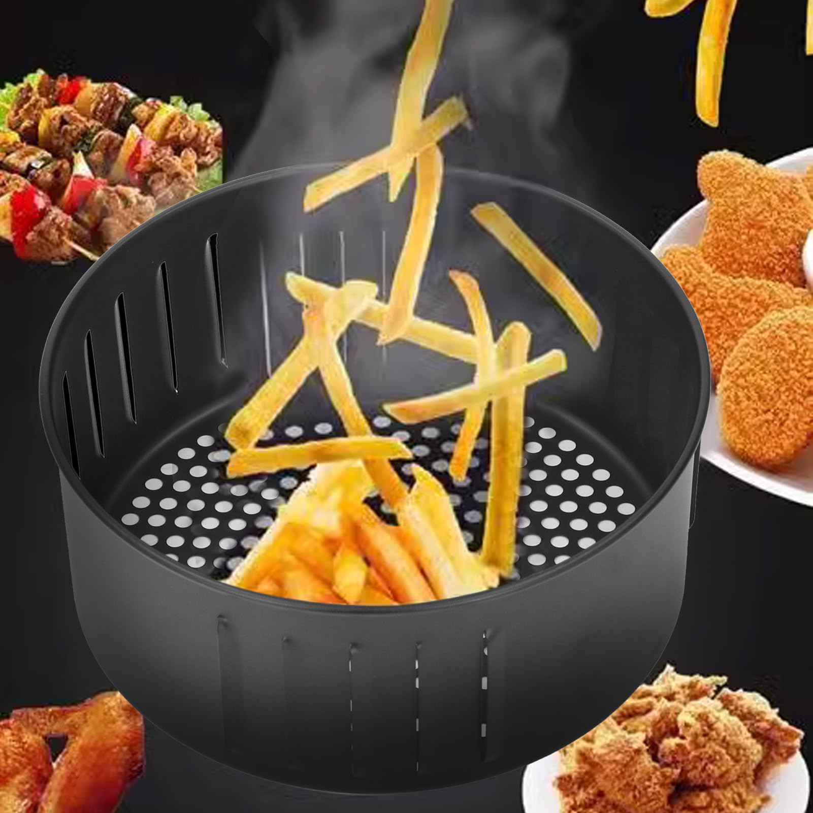 Nieprzywierający kosz do frytkownicy powietrznej 2,6 l, uniwersalne akcesoria do gotowania wielokrotnego użytku, stojak do smażenia ze stali nierdzewnej do pieczenia, grillowania i smażenia, do