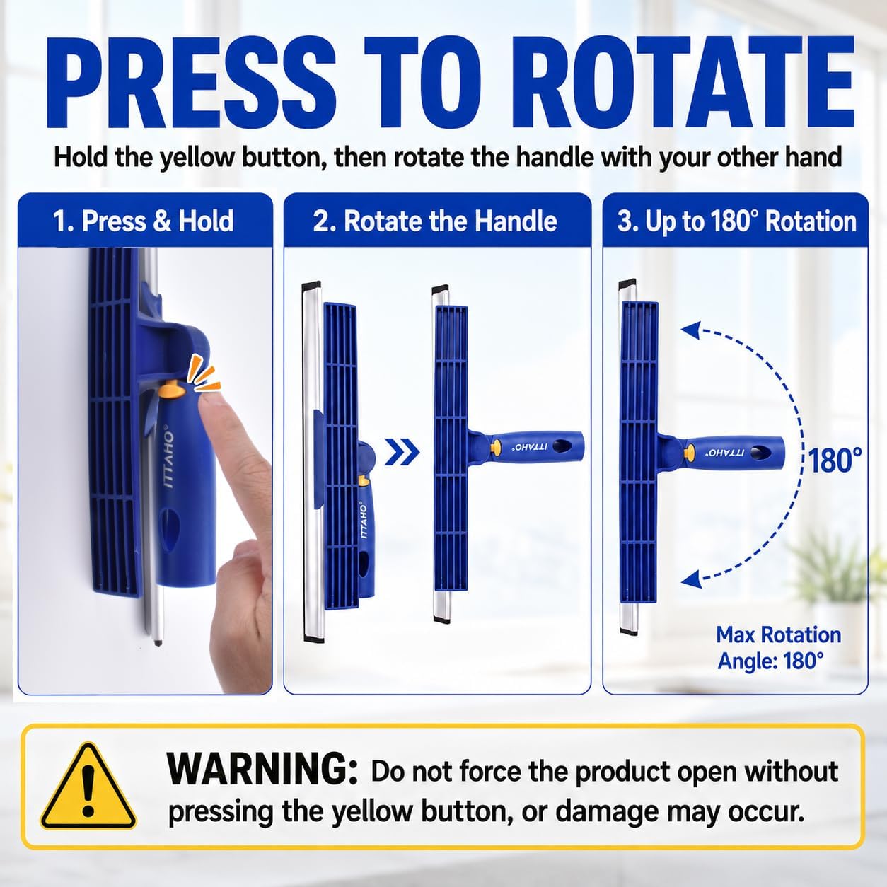 2-in-1 Window Squeegee and Microfiber Window Washer,Window Cleaning Tool for Car Windshield,Shower Glass Door,Bathroom Tile-Creative Swivel Style(Extension Pole Sold Separately)