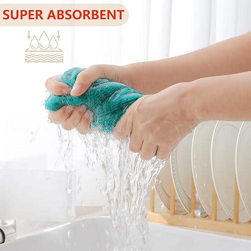 Miniatura 3 de Homaxy Toallas de cocina 100% algodón con tejido gofre, ultra suaves, absorbentes, de secado rápido, 13 x 28 pulgadas, paquete de 4, color verde
