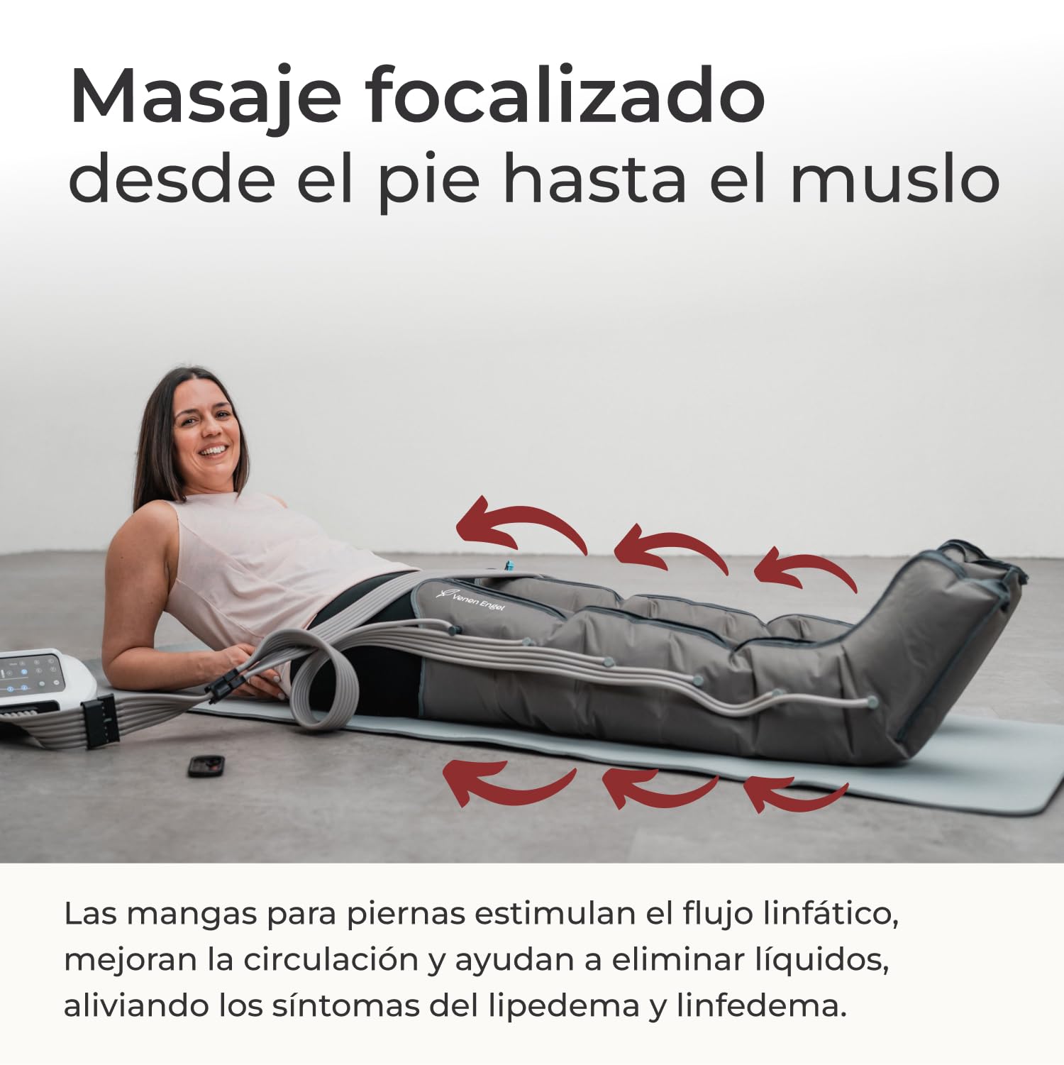 Venen Engel 6 Premium Equipo de masajes por presoterapia para casa con botas, 6 cámaras de aire desactivables, presión y tiempo configurable, 6 programas de masaje