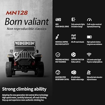 MN-128 RC Cars Jeep 1/12 RC Crawler 2.4G RC Jeep RC Rock Crawler RC Truck 4x4 RC Car Vehicle Model (RTR Version/Black)