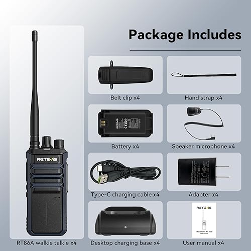 Miniatura 9 de Retevis Walkie Talkies RT86A de largo alcance, radio bidireccional resistente con micrófono, radio GMRS de 2 vías, llamada grupal, fácil