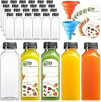 AOZITA 24-Pack 12oz Reusable Plastic Juice Bottles with Leakproof Caps, 24 Labels & 2 Funnels - BPA-Free Clear Bottles for Smoothies, Tea, Travel