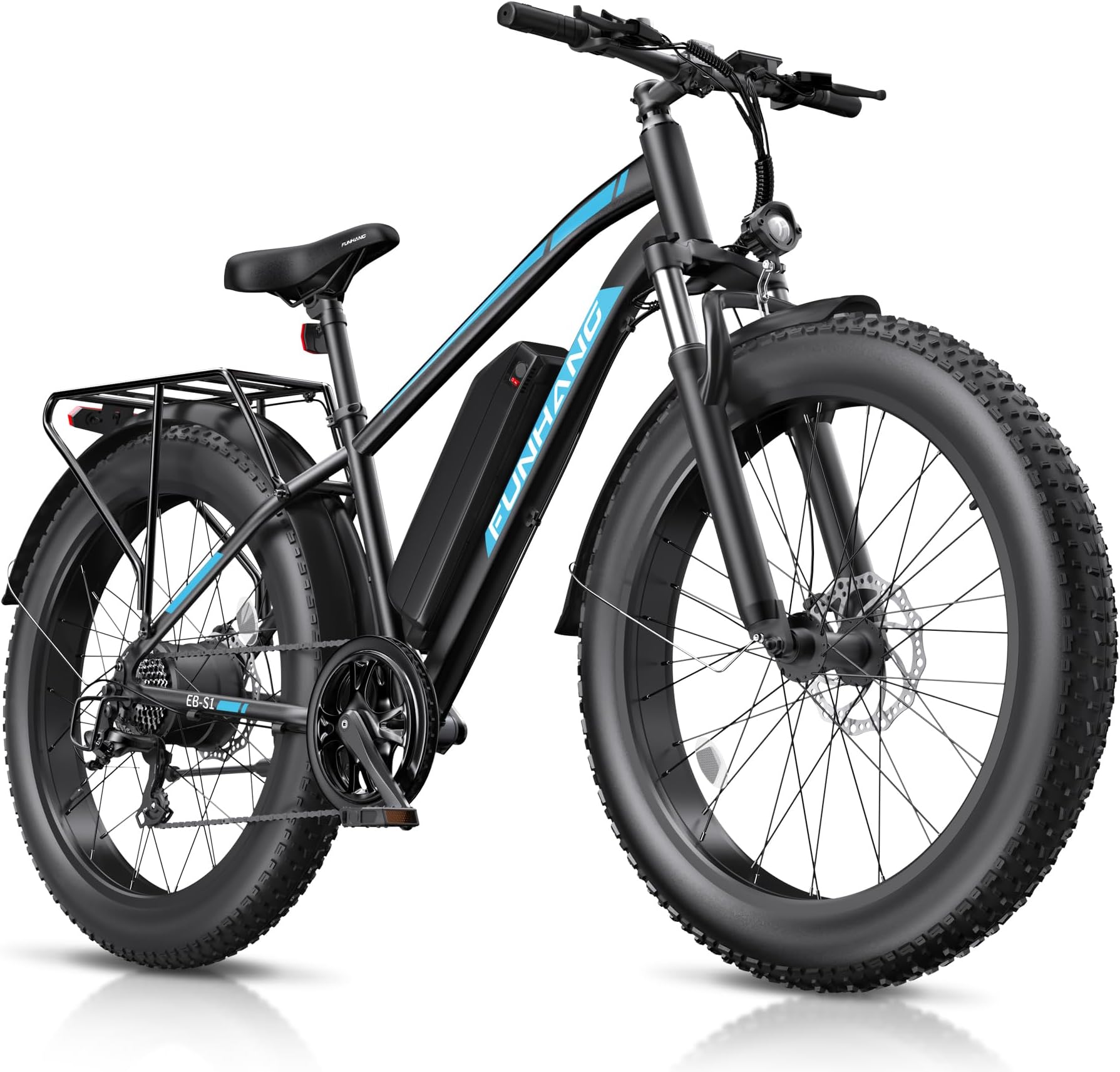 Funhang Electric Bike for Adults, 1000W Peak Ebike, 25MPH 60Miles Electric Mountain Bike, 26" Fat Tire Electric Bicycle with 48V 13AH Battery, Front Suspension,7 Speed, Rear Rack, UL 2849 Certified