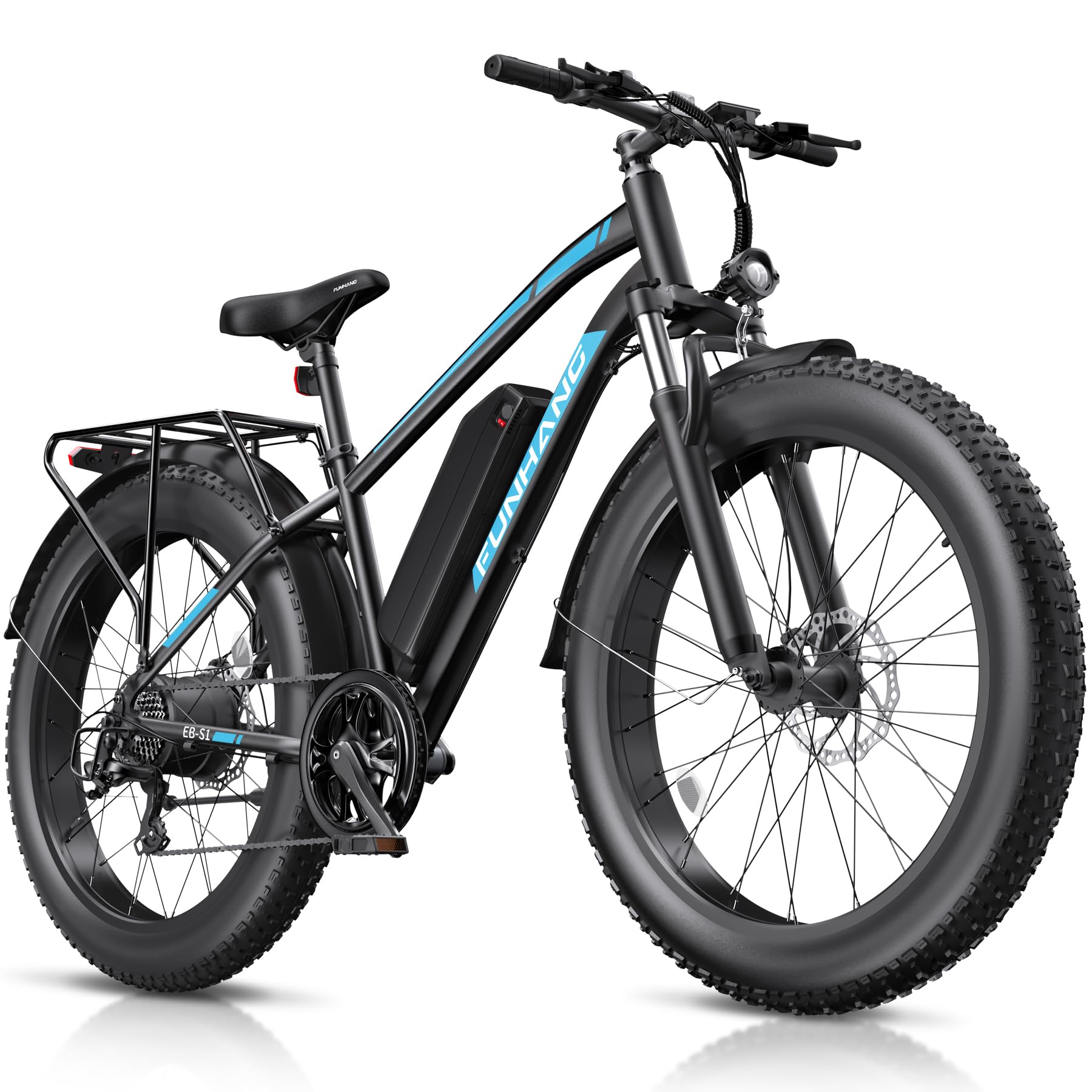 Funhang Electric Bike for Adults, 1000W Peak Ebike, 25MPH 60Miles Electric Mountain Bike, 26" Fat Tire Electric Bicycle with 48V 13AH Battery, Front Suspension,7 Speed, Rear Rack, UL 2849 Certified