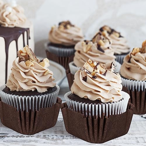 Miniatura 4 de Whaline 500 piezas de forros cuadrados para cupcakes, desechables, brownie, tazas para hornear, color café, envoltorios de cupcakes para baby