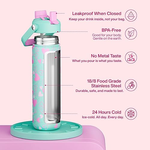 Miniatura 281 de ENCOOL Botella de agua aislada con popote, de acero inoxidable, a prueba de fugas, sin BPA, al vacío de doble pared que se mantiene fría durante 24