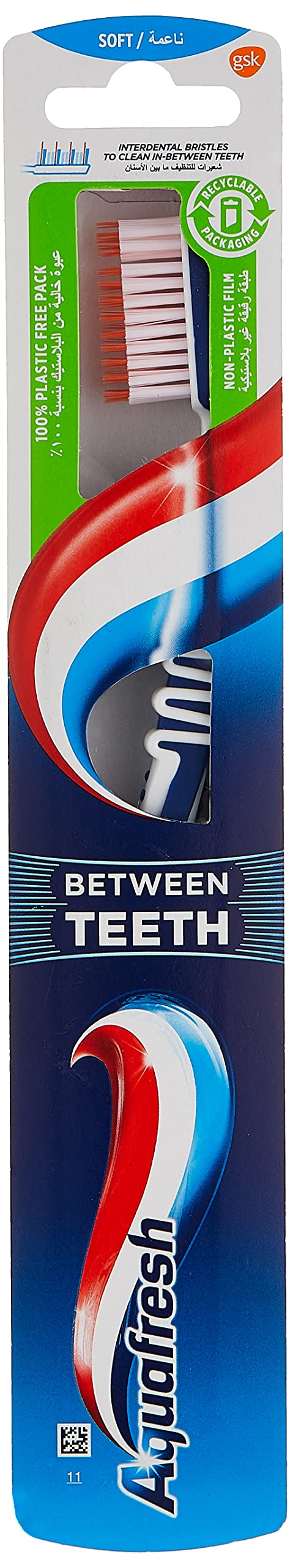 Aquafresh Toothbrush, Between Teeth Flex Zone Brush with Up to 50% Deeper Reach, Assorted Color, Pack of 1