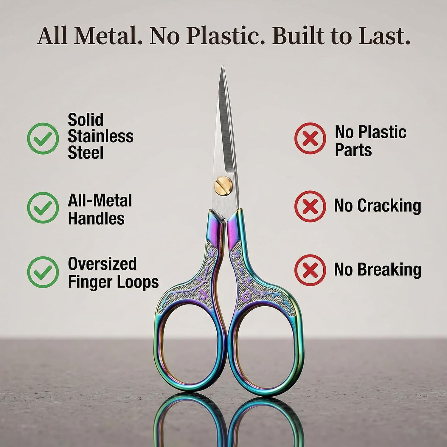 Rainbow Iridescent Scissors for Lace Wigs, 5 Inch Vintage Sharp Embroidery Snips for Needlepoint, Beautiful Metal Sewing Scissors for Fabric & Crafts, Ornate Pattern Scissors with Leather Sheath thumbnail