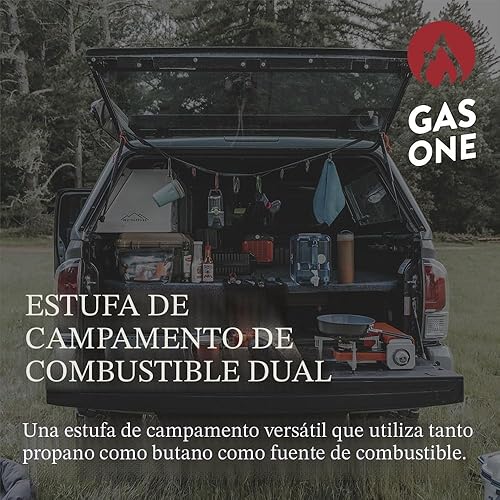 Miniatura 2 de Estufa portátil de doble combustible (gas propano y butano) para campamento y excursiones, con bolsa de transporte dorada, de Gas One (GS-3400P)