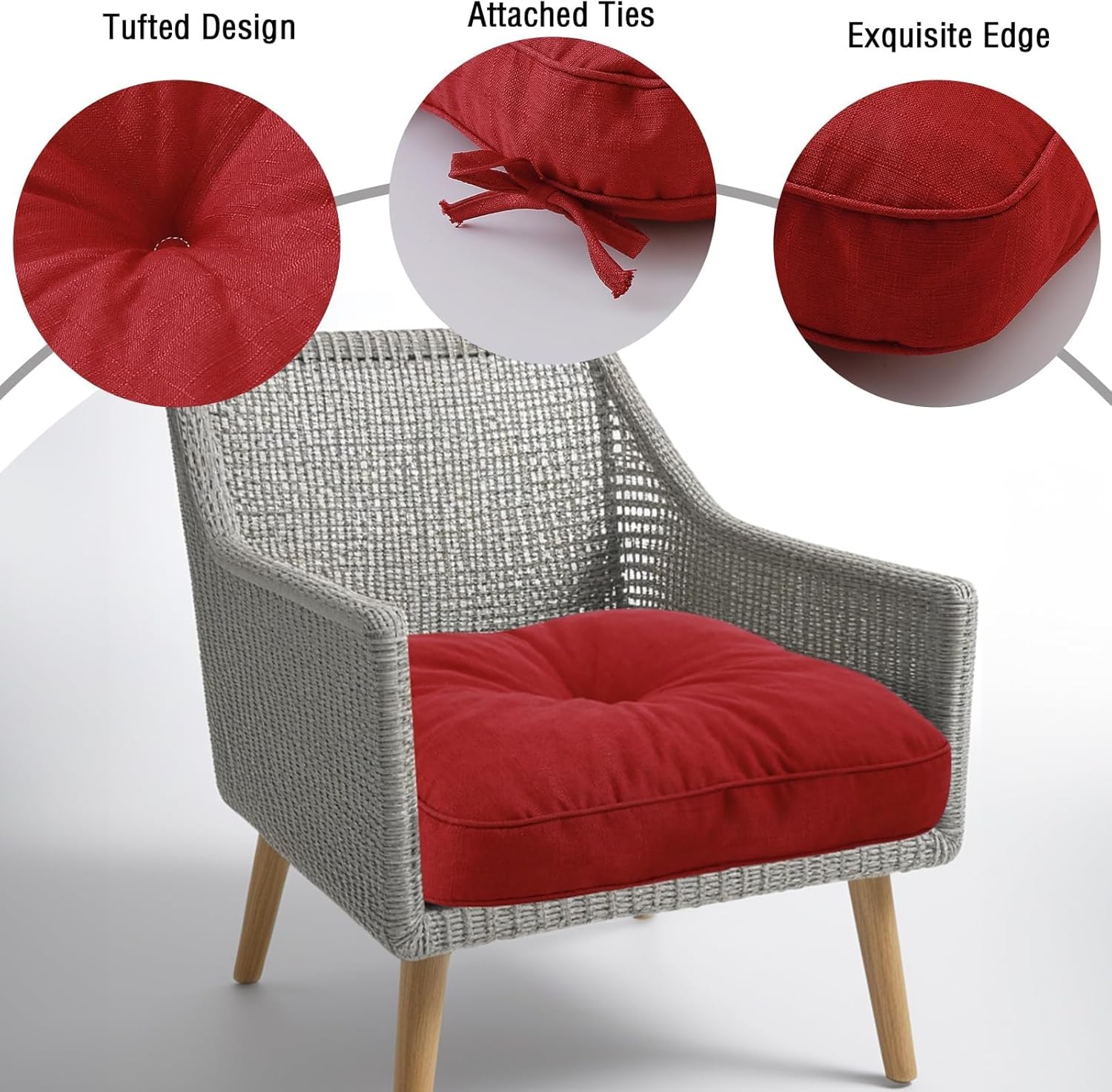 idee-home outdoor chair cushions set of 4, 5" thick outdoor seat cushions waterproof patio furniture with ties, dining indoor chair pads 19" x 19" 17x17x5 inch red 4
