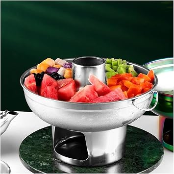 Charcoal Shabu Copper Hot Pot Stainless Steel Hot Pot, Portable Chinese Small Dry Ice Pot Outdoor Cooker for Picnic, Camping, Kitchen(Silver)