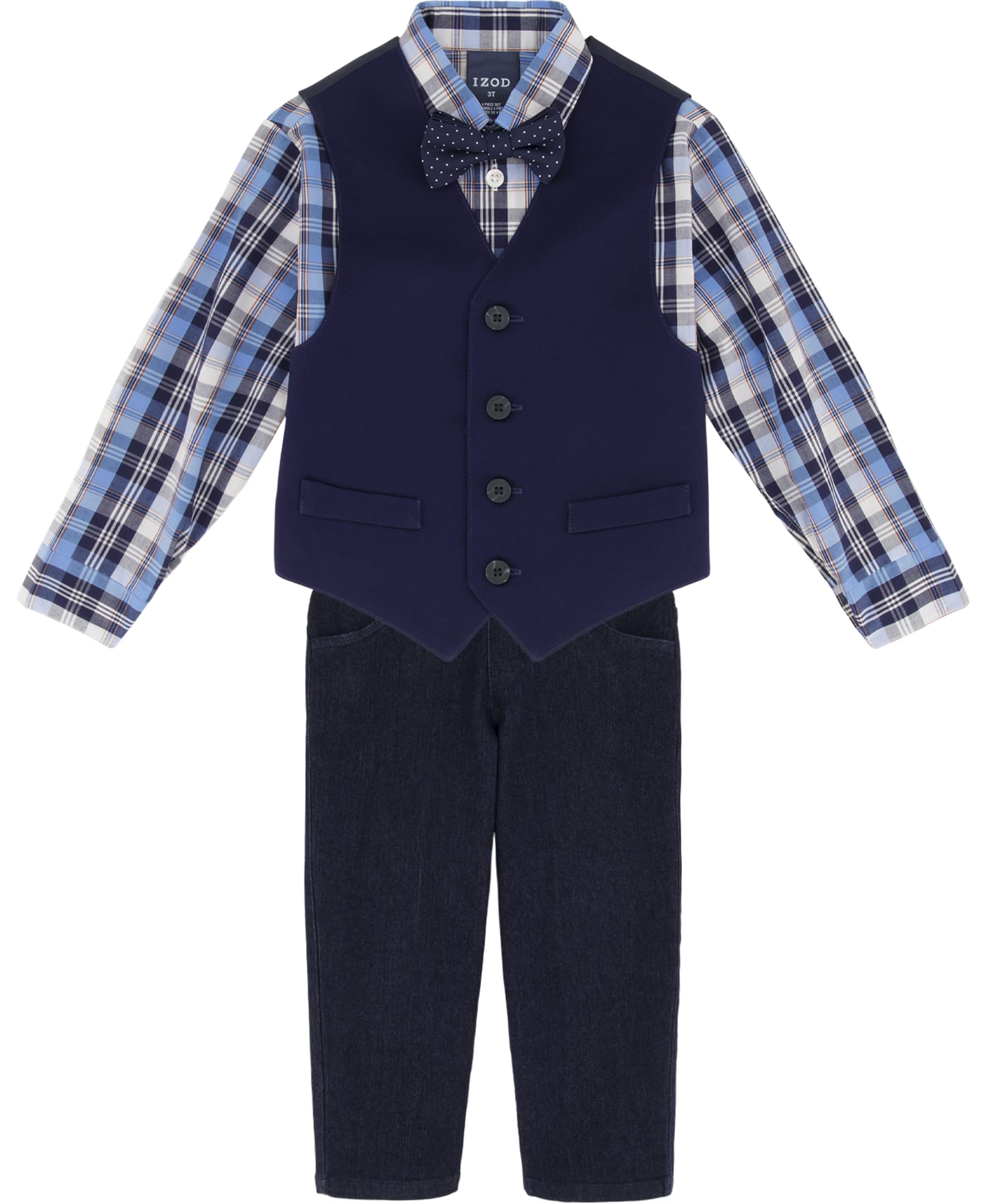 IZOD Boys' 4-piece Formal Dress Up Suit Set, Vest, Pants, Collared Shirt, and Tie