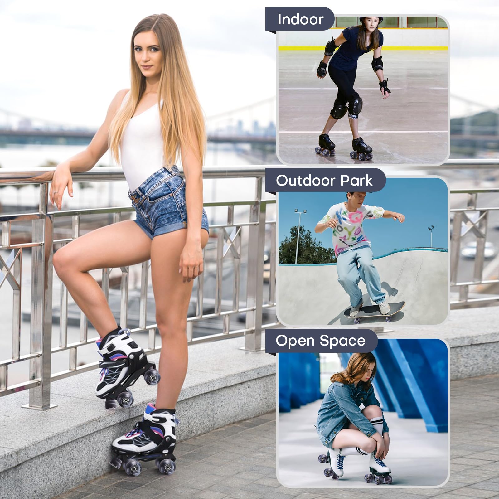 8 Stück 32 x 58/65 x 36 mm, 82 A/78 A Quad-Rollschuh-Rollen mit Lager und 2 Zehenstoppern für zweireihiges Skaten, Ersatzzubehör, geeignet für den Innen- und Außenbereich