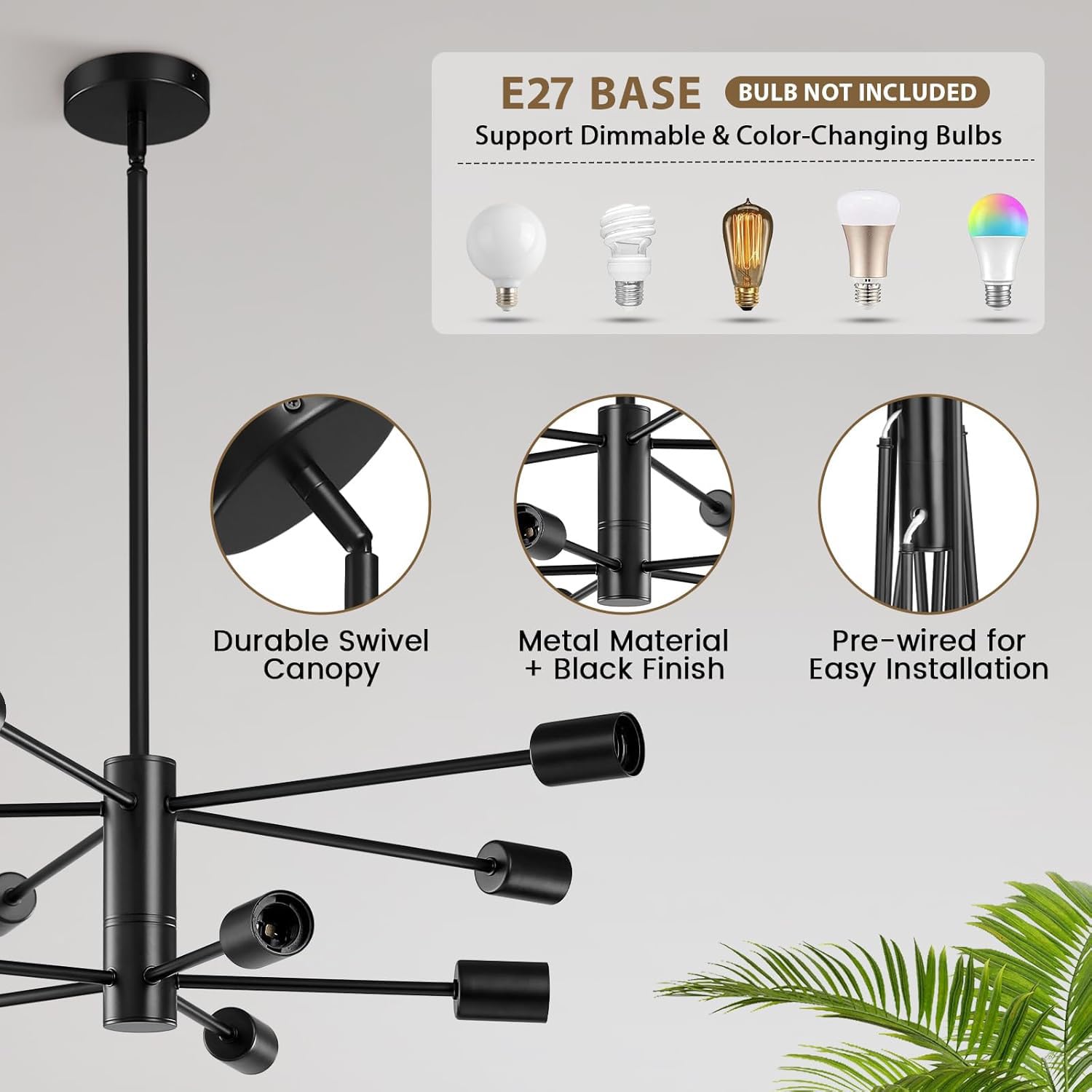 Lampadario Moderno, Lampada a Soffitto Sputnik, Lampadario Oro e Nero in Stile Fattoria, Plafoniera sopra il Tavolo, Lampada a Sospensione a 10 Fiamme per Sala da Pranzo, Soggiorno