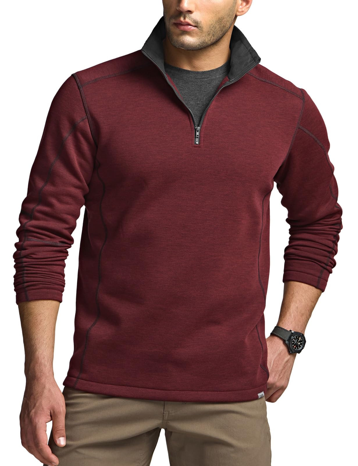 Men's Thermal Fleece Quarter Zip Sweater, Outdoor Lightweight Long Sleeve Pullover, Casual Mock Neck Polo Sweaters-image-41