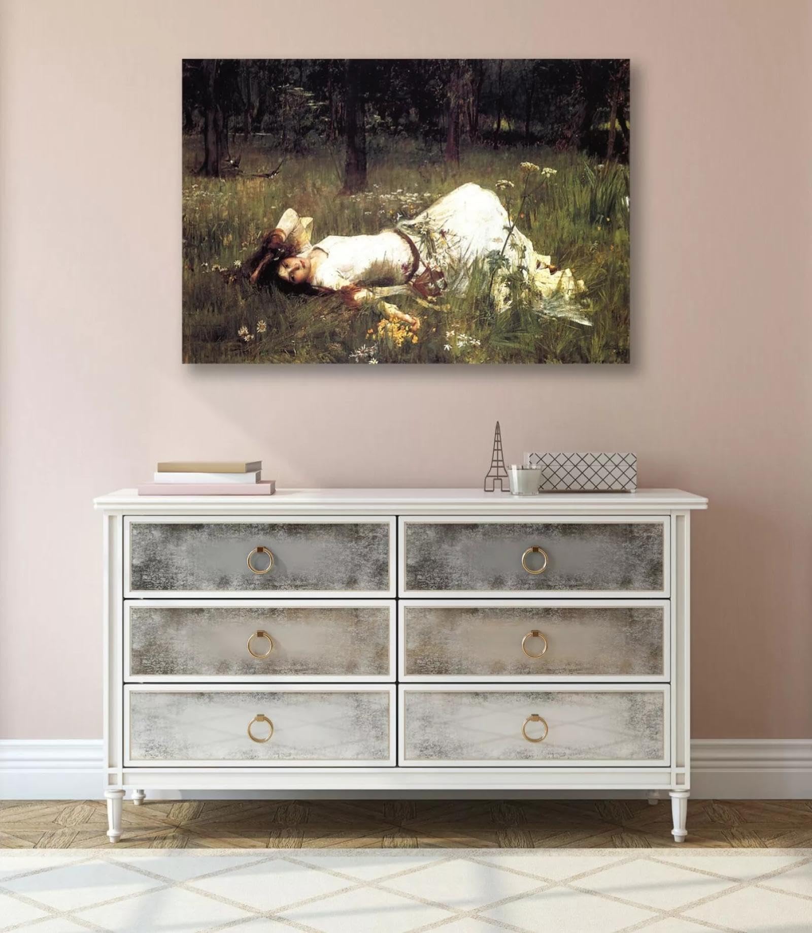 GOSRD Dipinto su tela Arte della parete Stampa artistica John William Waterhouse Ofelia Moderna per soggiorno Decorazione domestica 70x110 cm Senza cornice