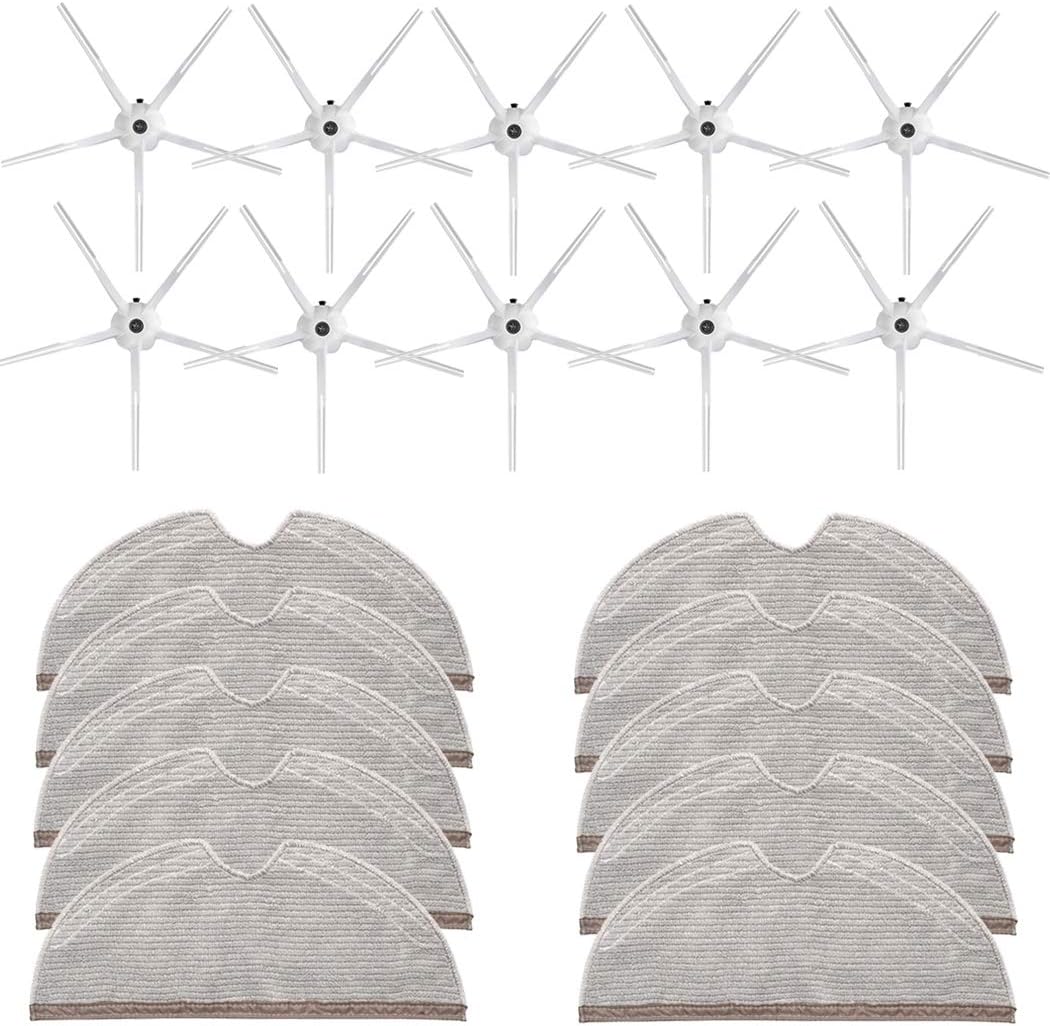Full Coverage Mop Cloth + Side Brush Kit for Xiaomi Roborock S5 S50 S51 S55 S5 MAX S6 S6 MAXV Vacuum Cleaner Parts (10+10 White)