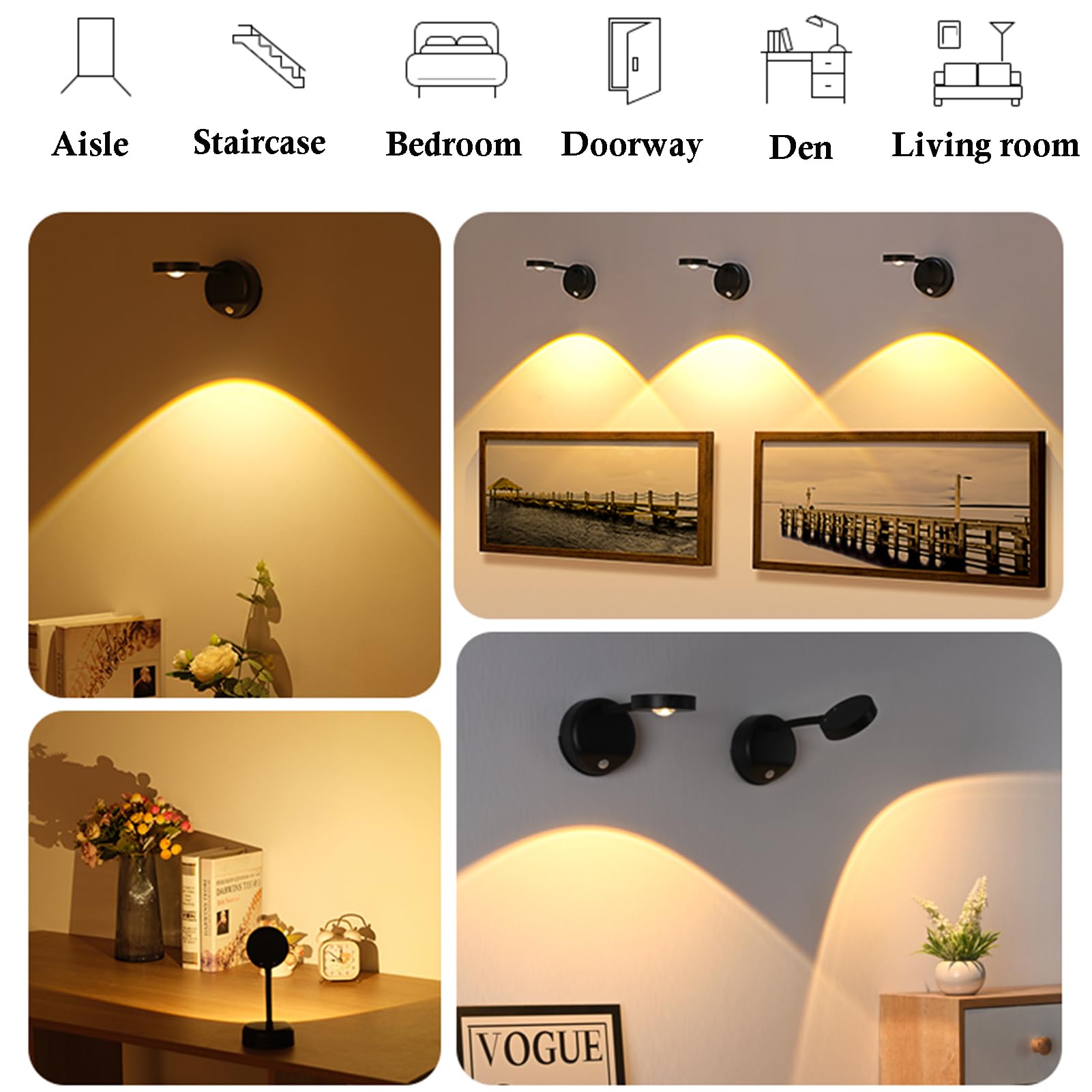 Yuewilai Wireless Picture Light - Battery Operated Art Display Light with Motion Sensor and Rotatable Tube, Stepless Dimming for Picture Frame (Black)