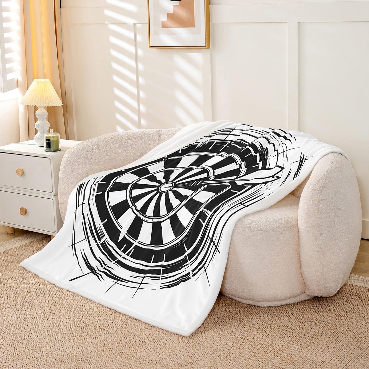 Homewish Darts Sport Kuscheldecke 150x200cm Geometrischer Kreis Fleecedecken Kinder Teens Schwarz und Weiß Dart Board Jugendliche Decke für Sofa Wettbewerbsspiele Bett Couch Dekorative Decken