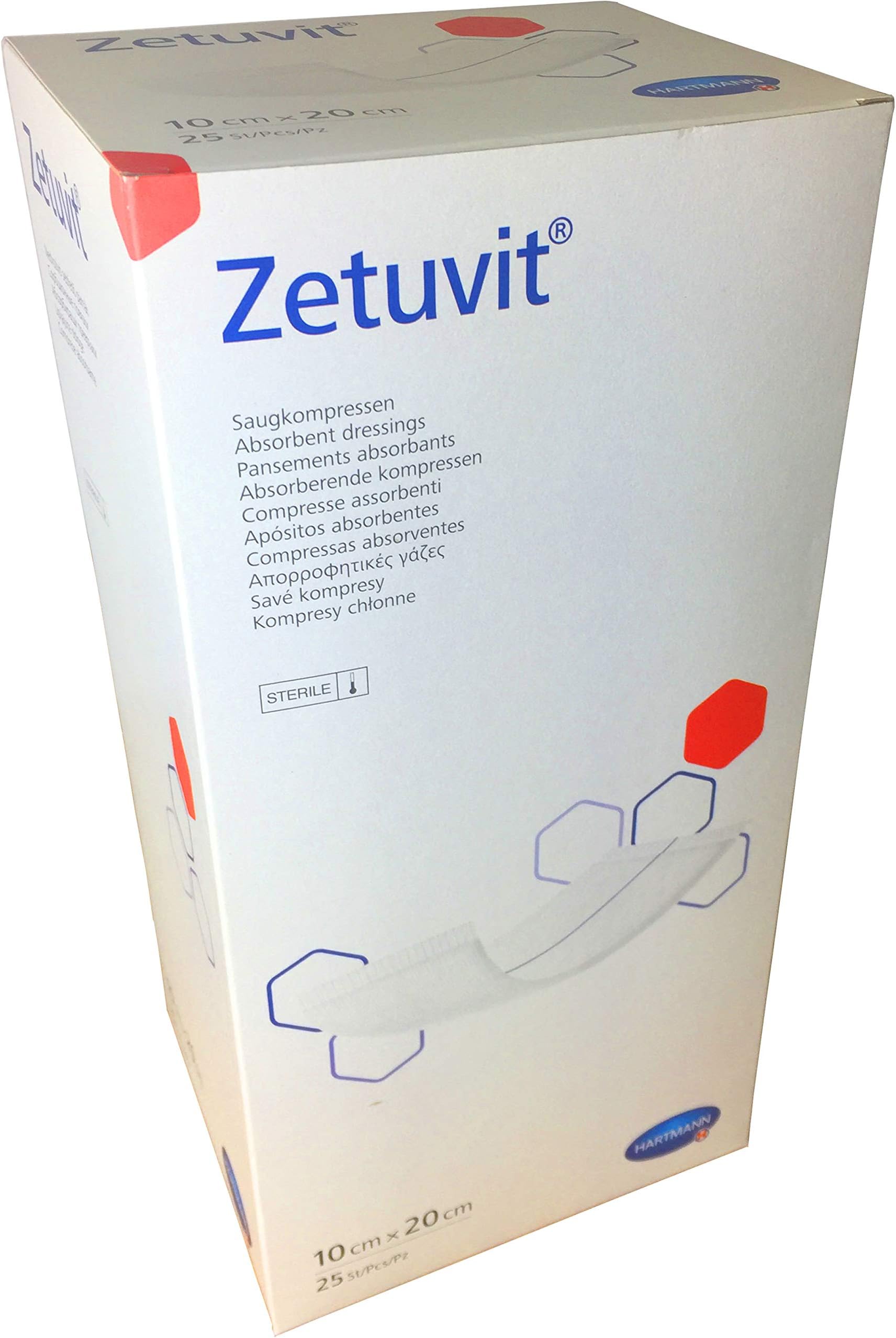 Hartmann Zetuvit Sterile Absorbent Dressing Pads, 10cm x 20cm, Pack of 25