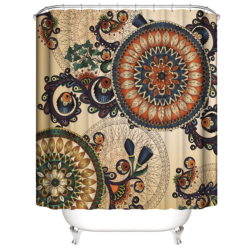 Boho Duschvorhang-Set (4-teilig) – Abstraktes Design, Wasserdicht – Inkl. Badematte, WC-Deckel & U-Teppich – Für Modernes Badezimmer